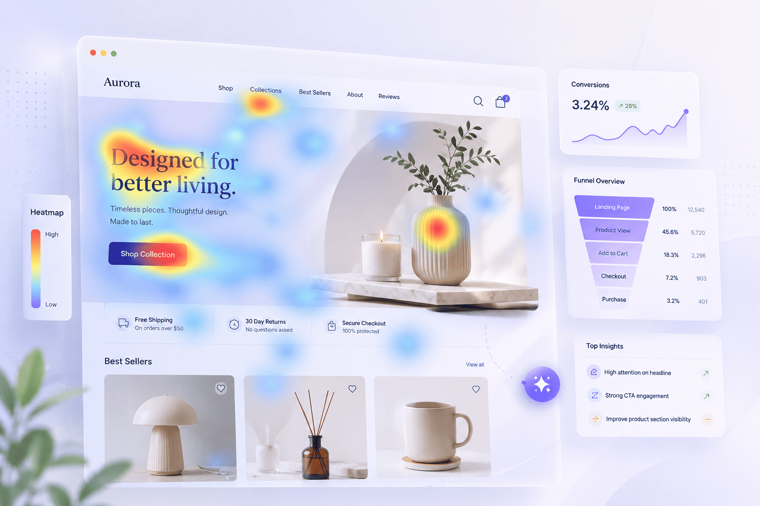 CRO Analytics Dashboard with Heatmaps and Conversion Metrics